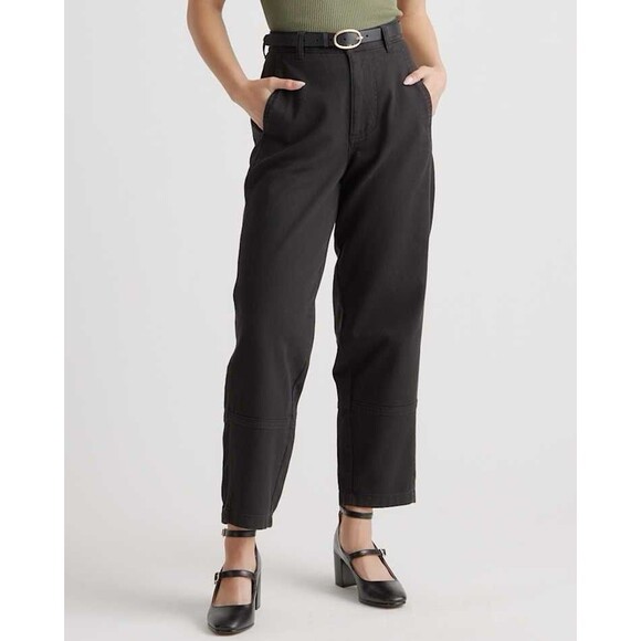 Quince Pants - Quince High Rise Organic Cotton Twill Barrel Pants Black Comfort Oversized 8
